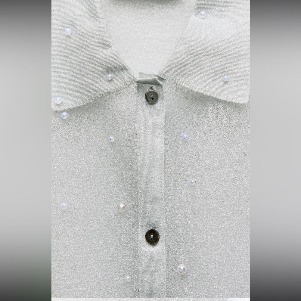 Zara Pearl trim semi sheer knit shirt - Picture 8 of 13